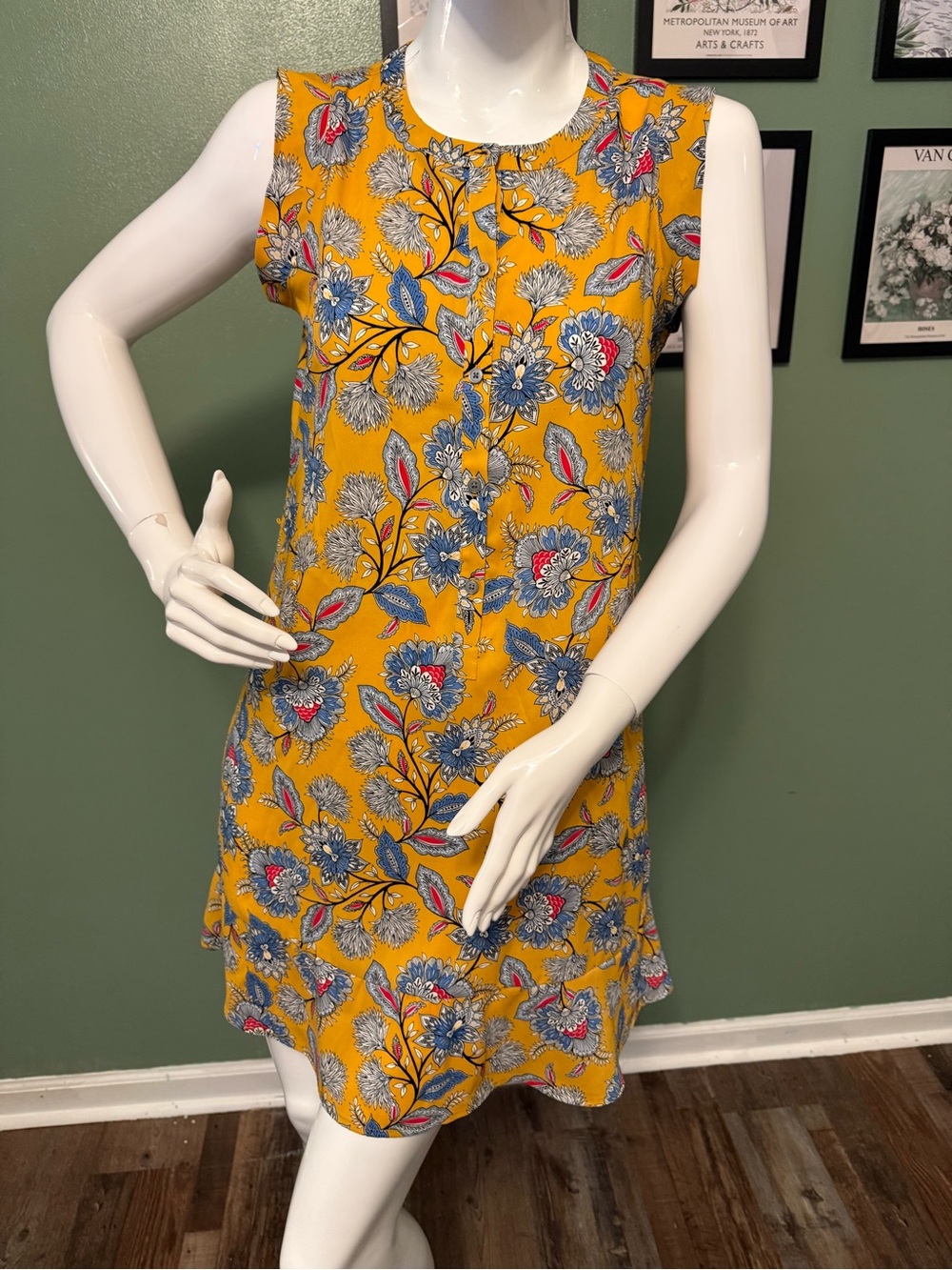 LOFT Yellow Floral Sleeveless Shift Dress